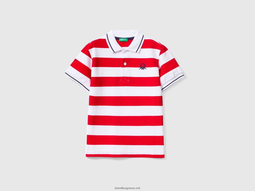 κοντομάνικο πόλο με ρίγες J8TLD1876 Benetton παιδιά το κόκκινο