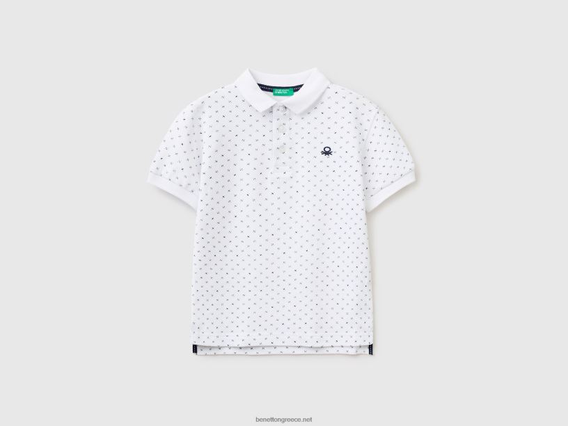 λεπτή εφαρμογή πόλο με μικρο μοτίβο J8TLD4894 Benetton παιδιά άσπρο