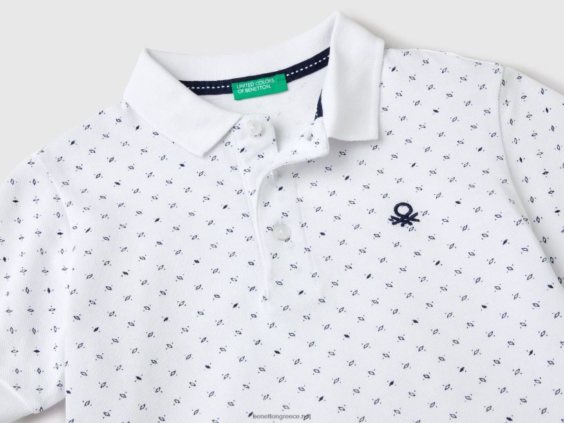 λεπτή εφαρμογή πόλο με μικρο μοτίβο J8TLD4894 Benetton παιδιά άσπρο