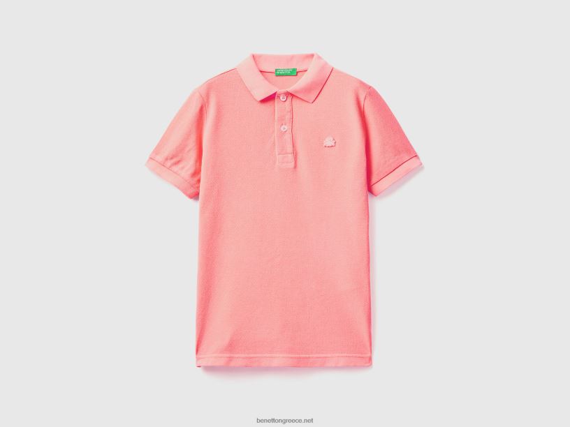 νέον πόλο από οργανικό βαμβάκι J8TLD4899 Benetton παιδιά νέον ροζ