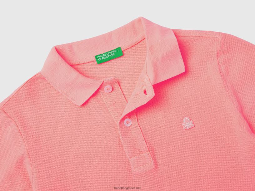 νέον πόλο από οργανικό βαμβάκι J8TLD4899 Benetton παιδιά νέον ροζ