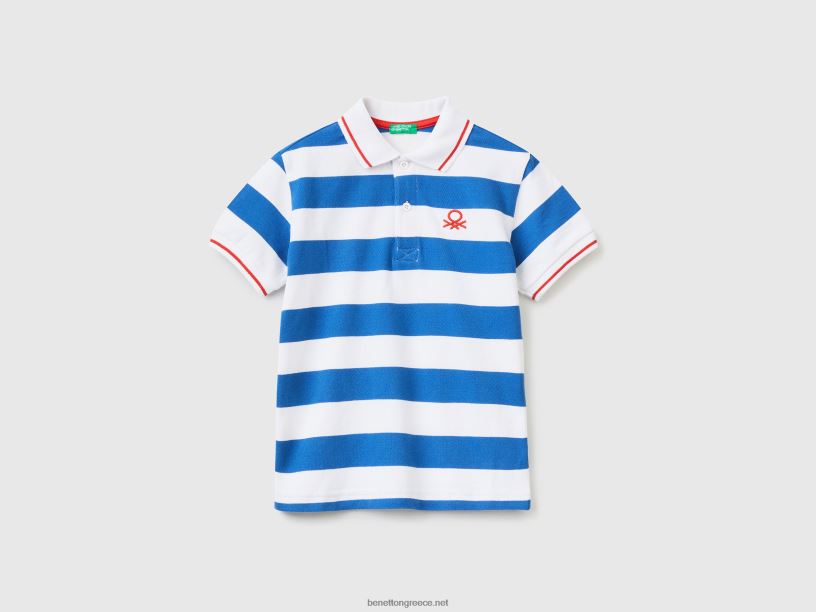 κοντομάνικο πόλο με ρίγες J8TLD4909 Benetton παιδιά μπλε της αεροπορίας