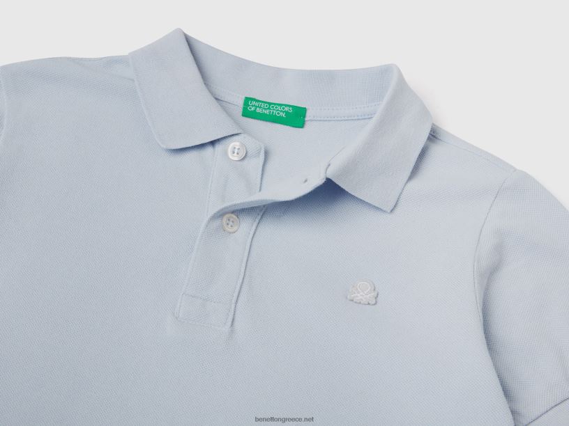 slim fit polo από 100% οργανικό βαμβάκι J8TLD1889 Benetton παιδιά μπλε του ουρανού