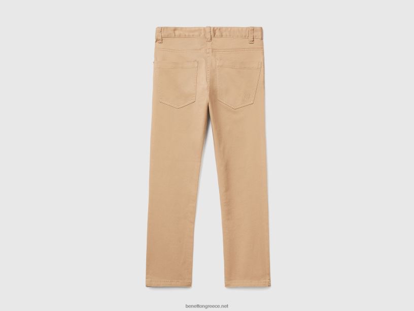 παντελόνι με λεπτή εφαρμογή με πέντε τσέπες J8TLD4961 Benetton παιδιά καμήλα