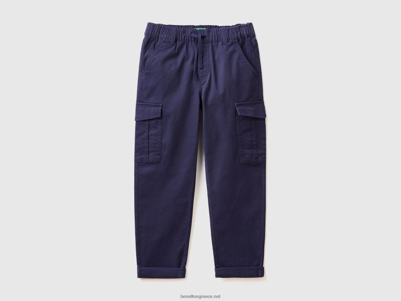 ελαστικό βαμβακερό cargo παντελόνι J8TLD1948 Benetton παιδιά σκούρο μπλε