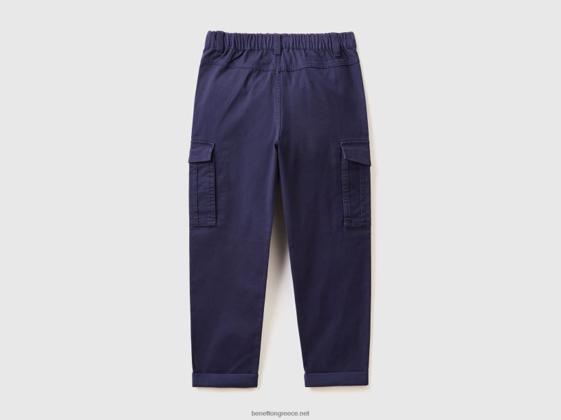 ελαστικό βαμβακερό cargo παντελόνι J8TLD1948 Benetton παιδιά σκούρο μπλε