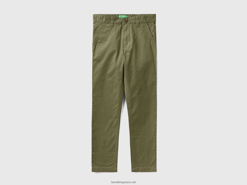 slim fit chinos από ελαστικό βαμβάκι J8TLD1976 Benetton παιδιά στρατιωτικό πράσινο