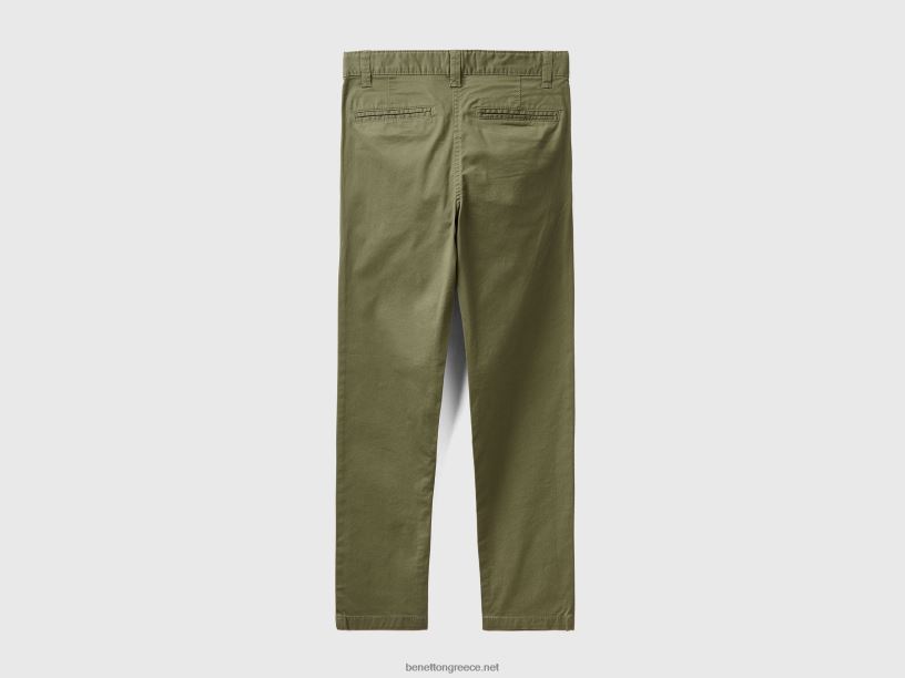 slim fit chinos από ελαστικό βαμβάκι J8TLD1976 Benetton παιδιά στρατιωτικό πράσινο