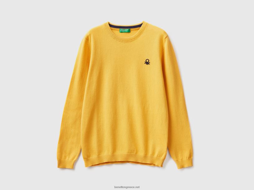 πουλόβερ από καθαρό βαμβάκι με λογότυπο J8TLD3393 Benetton παιδιά κίτρινος