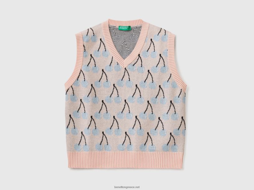 ροζ γιλέκο με μοτίβο κερασιού J8TLD3418 Benetton παιδιά ροζ