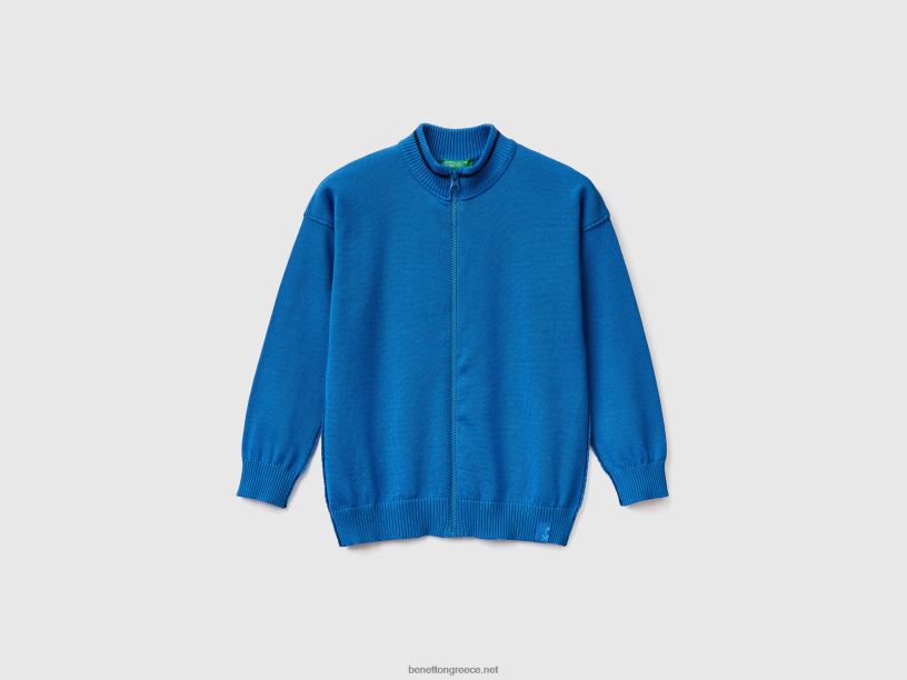 βαμβακερή ζακέτα με φερμουάρ J8TLD6046 Benetton παιδιά γαλάζιο