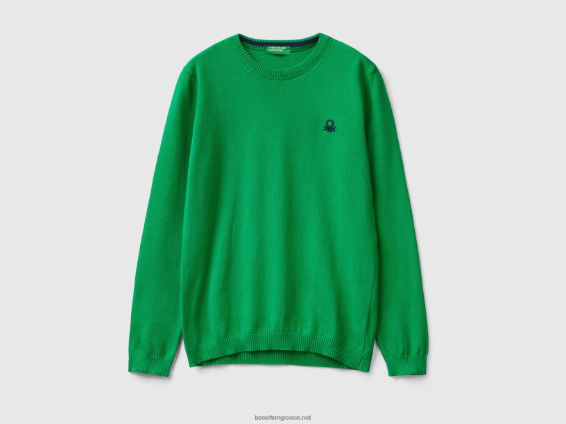 πουλόβερ από καθαρό βαμβάκι με λογότυπο J8TLD6048 Benetton παιδιά πράσινος