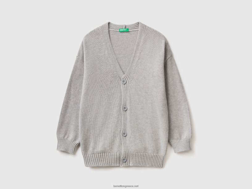 Ζακέτα με λαιμόκοψη βαμβακερή J8TLD6060 Benetton παιδιά ανοιχτό γκρι