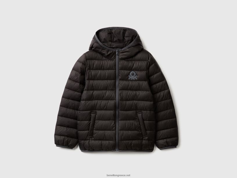 σακάκι με επένδυση με κουκούλα J8TLD1623 Benetton παιδιά μαύρος