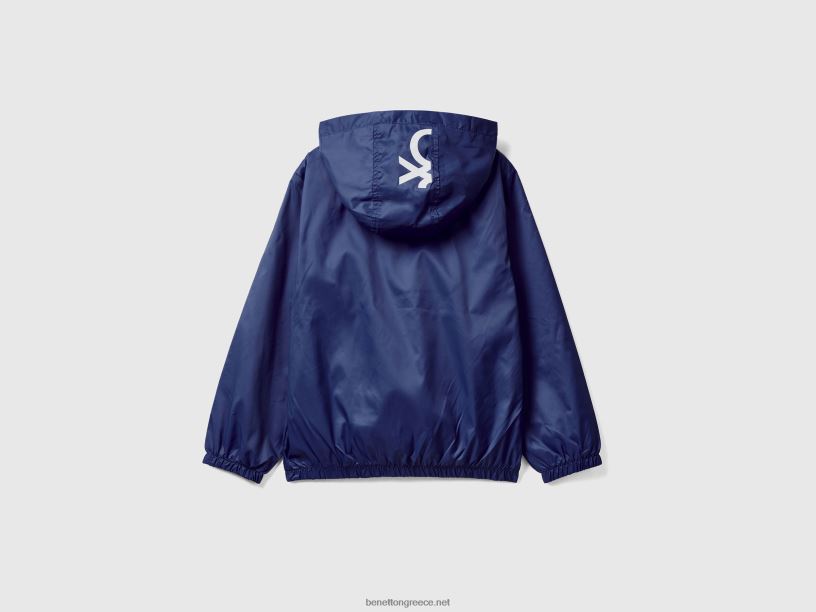 ελαφρύ μπουφάν με κουκούλα J8TLD1646 Benetton παιδιά σκούρο μπλε