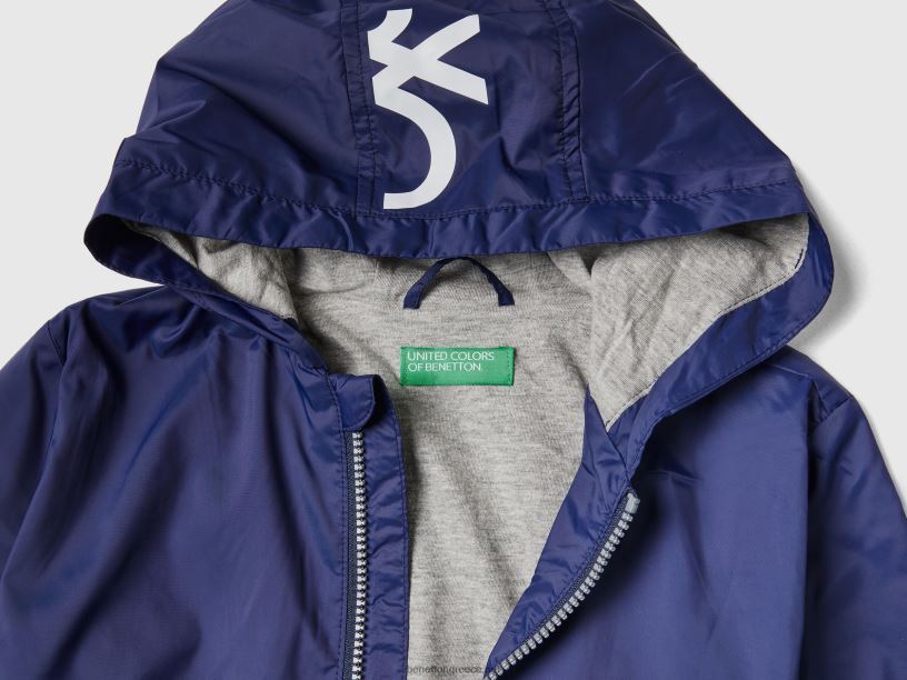 ελαφρύ μπουφάν με κουκούλα J8TLD1646 Benetton παιδιά σκούρο μπλε