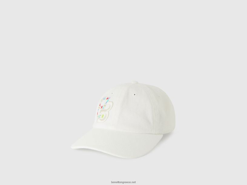 καπάκι με τζιν στάμπα J8TLD2808 Benetton παιδιά άσπρο