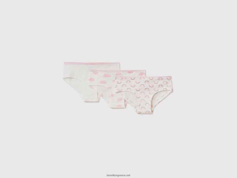 σετ τριών ζευγαριών εσωρούχων από ελαστικό βαμβάκι J8TLD2733 Benetton παιδιά κρεμώδες λευκό