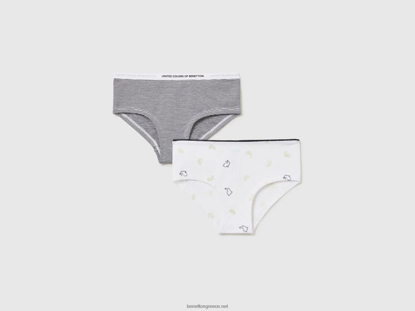 σετ από δύο ζευγάρια σλιπ από βαμβακερό ελαστικό J8TLD2741 Benetton παιδιά άσπρο