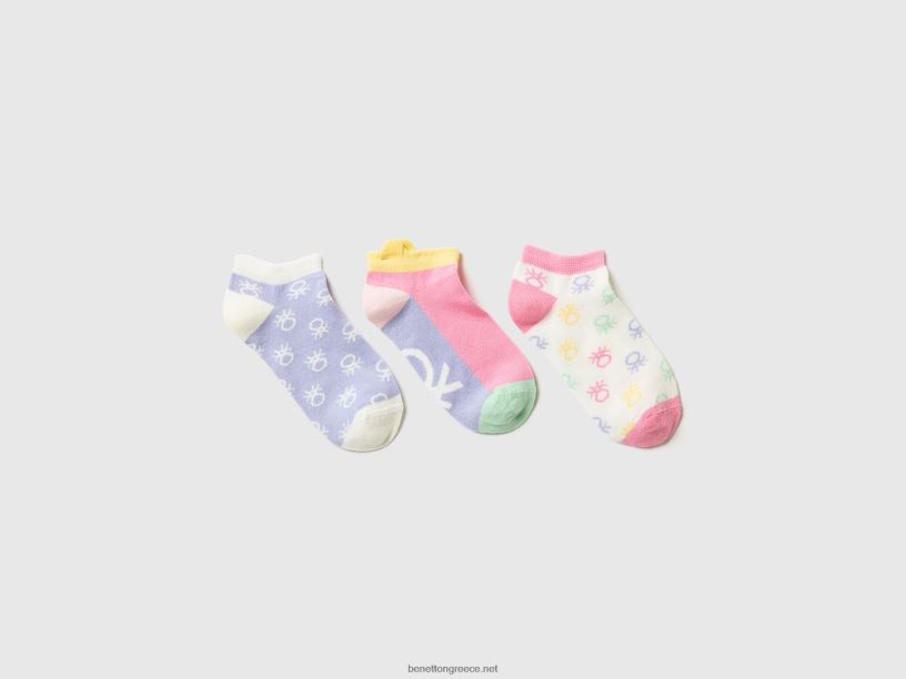 τρία ζευγάρια κοντές κάλτσες J8TLD2750 Benetton παιδιά πολύχρωμο