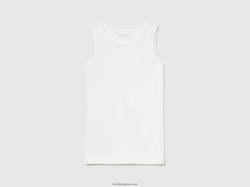 δύο φανελάκια από σούπερ ελαστικό οργανικό βαμβάκι J8TLD2792 Benetton παιδιά άσπρο