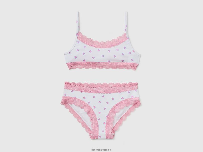 Σετ τοπ και εσώρουχα καρδιά J8TLD5501 Benetton παιδιά άσπρο