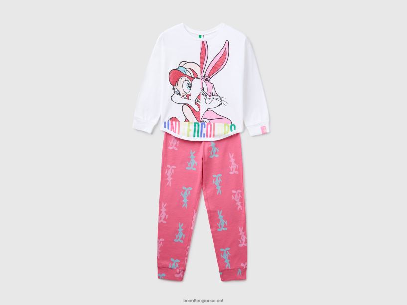 μακρύ bugs bunny & lola πιτζάμες J8TLD2776 Benetton παιδιά άσπρο