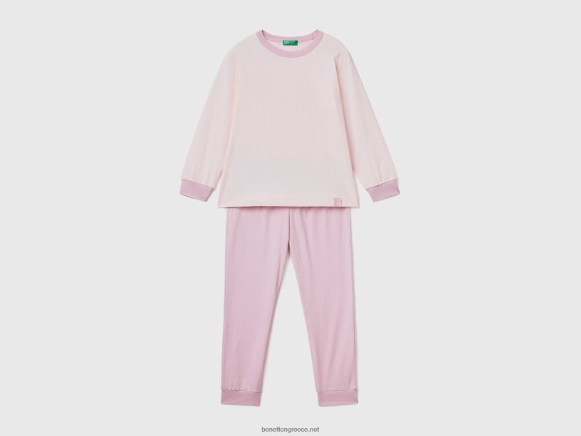 slim fit πιτζάμες από 100% βαμβάκι J8TLD2022 Benetton παιδιά παστέλ ροζ