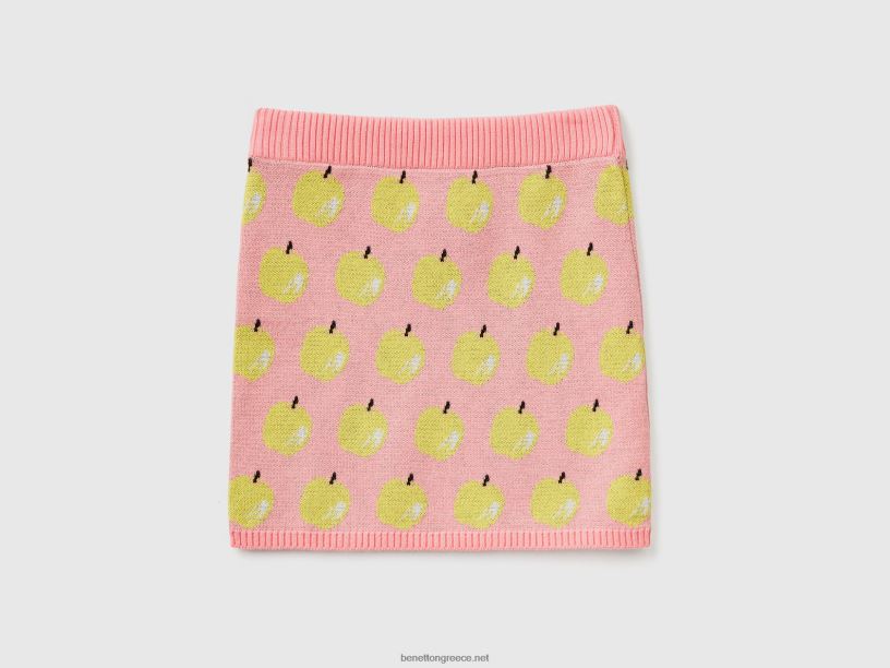 ροζ μίνι φούστα με μοτίβο μήλου J8TLD2723 Benetton παιδιά ροζ