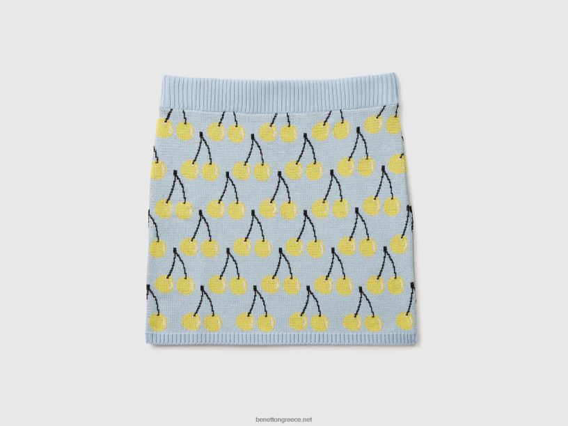 γαλάζια μίνι φούστα με μοτίβο κερασιού J8TLD2729 Benetton παιδιά μπλε του ουρανού