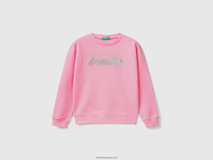 Φούτερ από 100% βαμβάκι με λογότυπο J8TLD2523 Benetton παιδιά ροζ