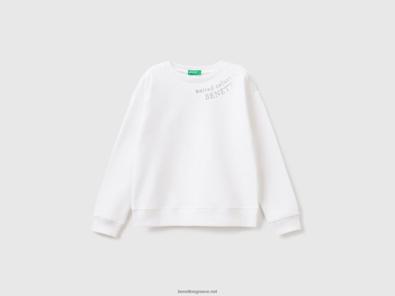 Φούτερ από 100% βαμβάκι με λογότυπο J8TLD5353 Benetton παιδιά άσπρο