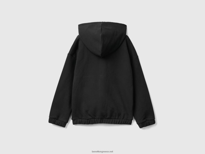 Φούτερ με φερμουάρ και κεντημένο λογότυπο J8TLD2509 Benetton παιδιά μαύρος