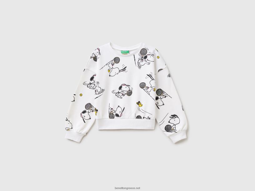 ζεστό φούτερ με στάμπα φυστικιών J8TLD2552 Benetton παιδιά άσπρο