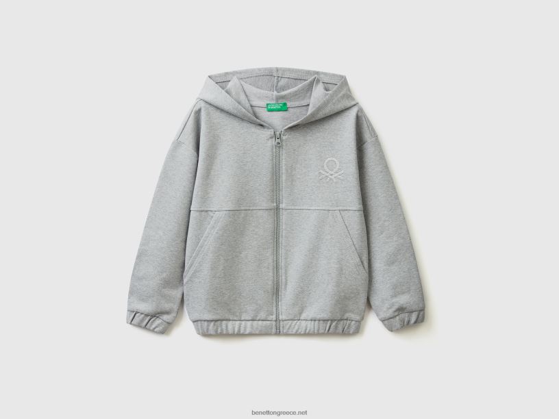 Φούτερ με φερμουάρ και κεντημένο λογότυπο J8TLD5337 Benetton παιδιά ανοιχτό γκρι
