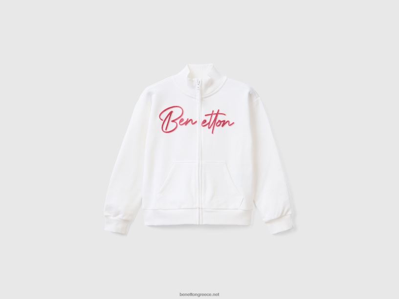 φούτερ με φερμουάρ και γιακά J8TLD5345 Benetton παιδιά άσπρο