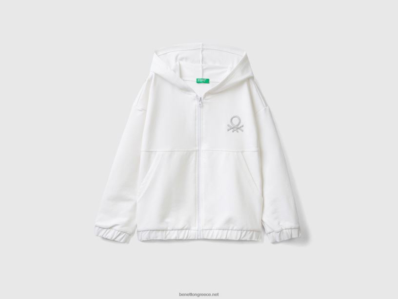 Φούτερ με φερμουάρ και κεντημένο λογότυπο J8TLD5350 Benetton παιδιά άσπρο