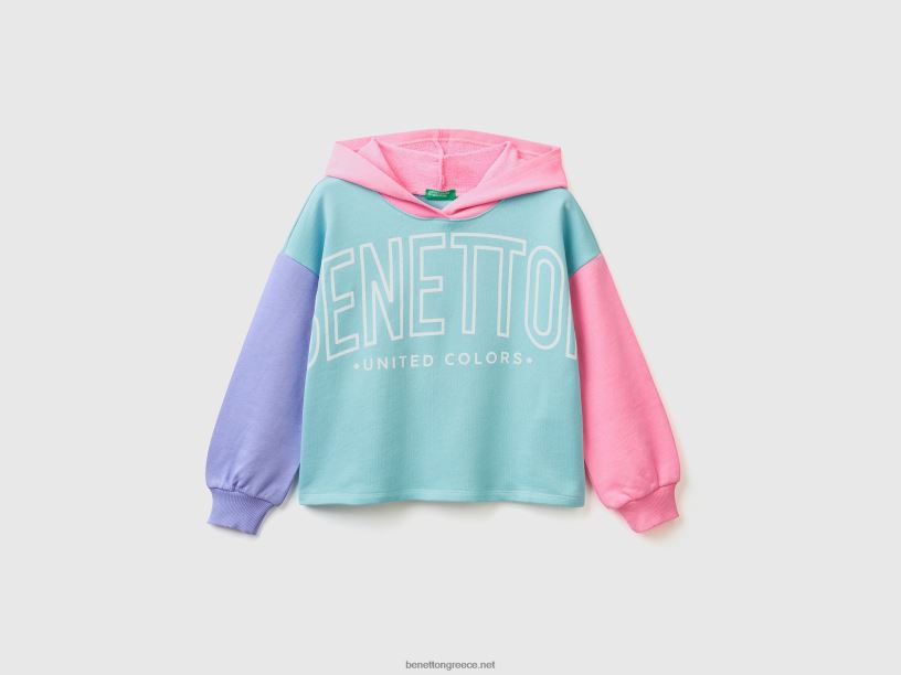 cropped φούτερ με κουκούλα J8TLD2507 Benetton παιδιά πολύχρωμο