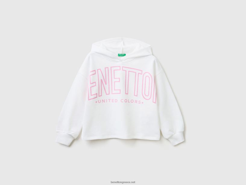 cropped φούτερ με κουκούλα J8TLD2545 Benetton παιδιά άσπρο