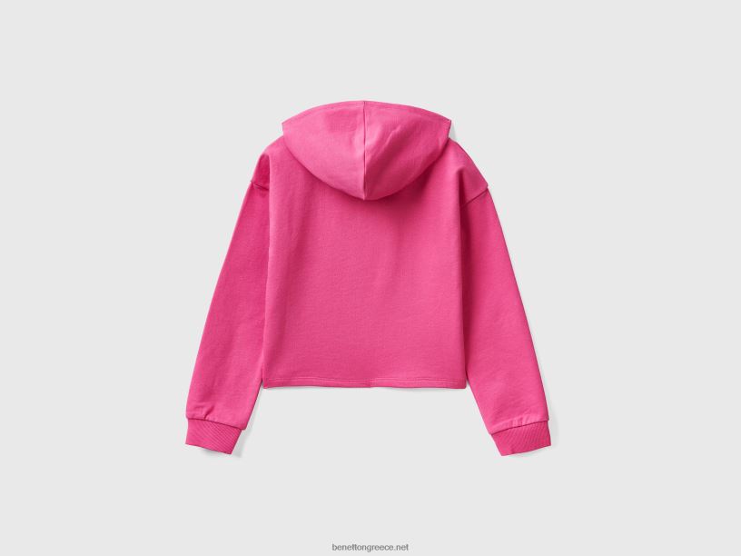 cropped hoodie με λαιμόκοψη σε σχήμα V J8TLD2517 Benetton παιδιά φουξία