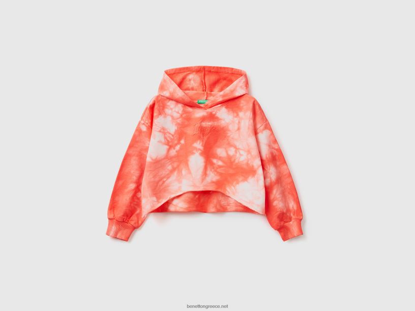 cropped tie-dye hoodie J8TLD5316 Benetton παιδιά πορτοκαλί κοράλλι