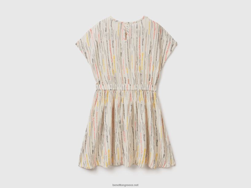 Φόρεμα με σχέδια σε βισκόζη J8TLD2575 Benetton παιδιά κρεμώδες λευκό
