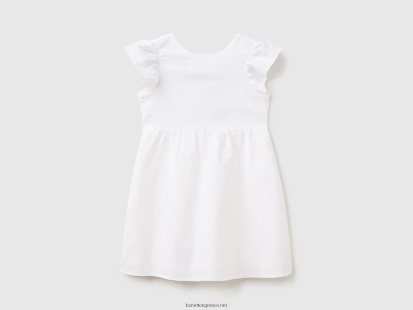 κοντό φόρεμα σε λινό μείγμα J8TLD5361 Benetton παιδιά άσπρο