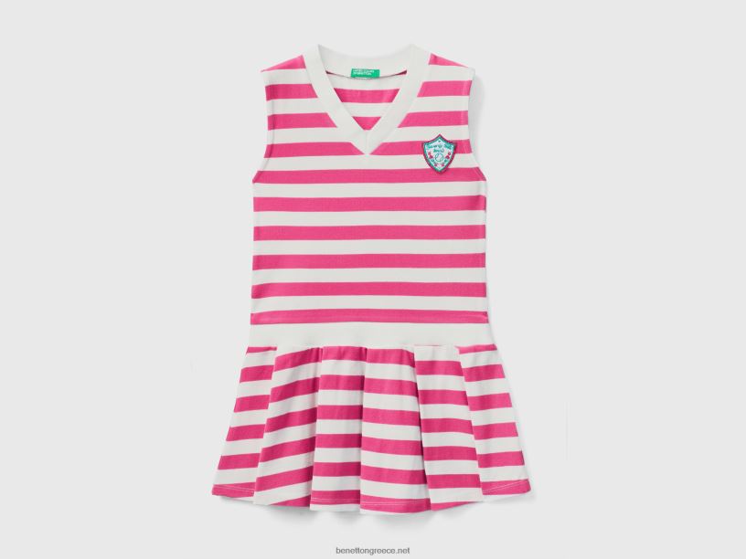ριγέ αμάνικο φόρεμα J8TLD5364 Benetton παιδιά φουξία