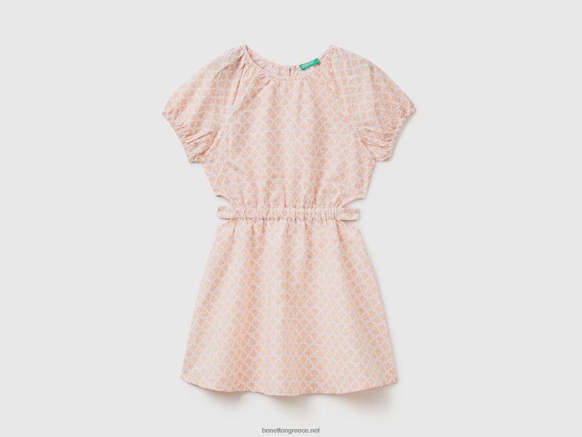 φόρεμα με μοτίβο σε λινό μείγμα J8TLD5374 Benetton παιδιά άσπρο