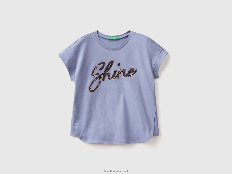 μπλουζάκι με αναστρέψιμες παγιέτες J8TLD5214 Benetton παιδιά μπλε της αεροπορίας