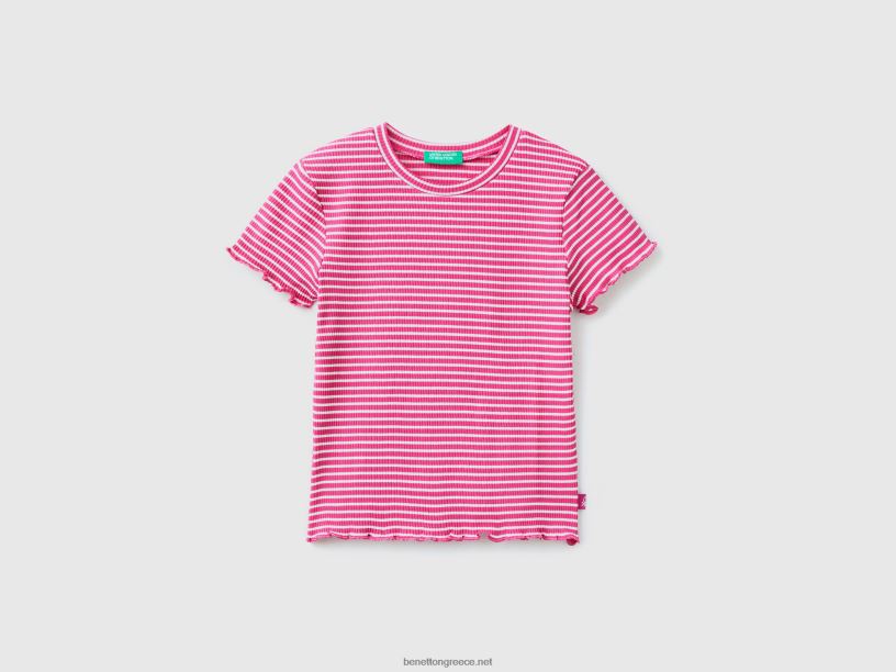 ριγέ ελαστικό βαμβακερό μπλουζάκι J8TLD5237 Benetton παιδιά φουξία