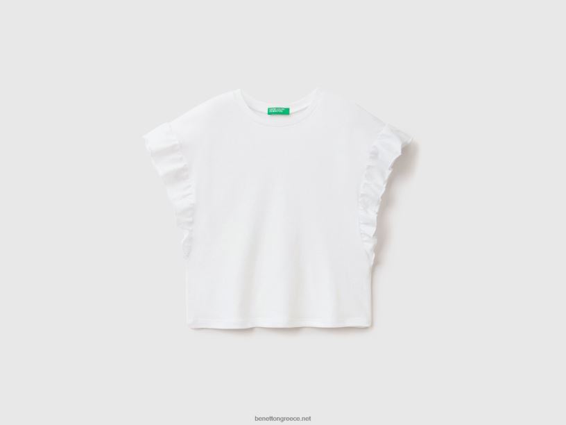 T-shirt σε λινό μείγμα με βολάν J8TLD2479 Benetton παιδιά άσπρο