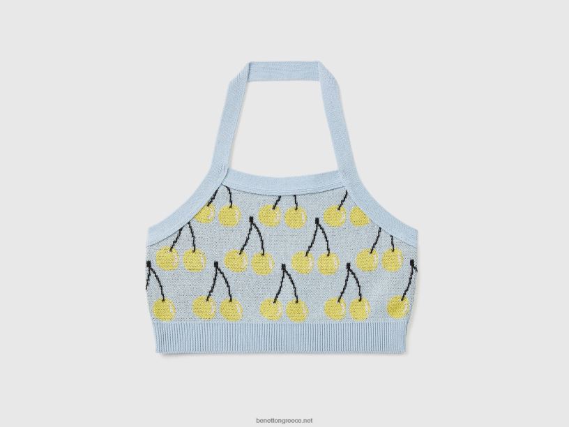 μπλε του ουρανού crop top με μοτίβο κεράσι J8TLD2493 Benetton παιδιά μπλε του ουρανού