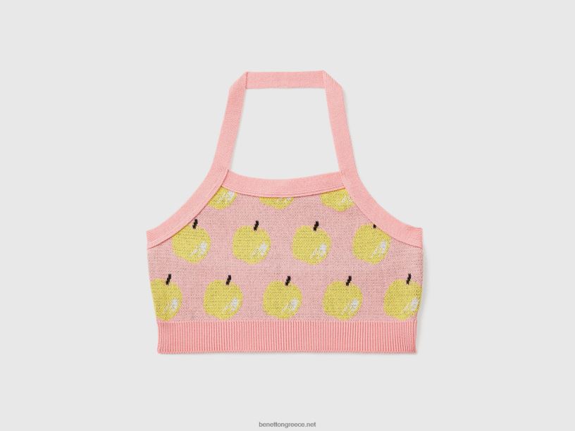 ροζ crop top με μοτίβο μήλου J8TLD5285 Benetton παιδιά ροζ